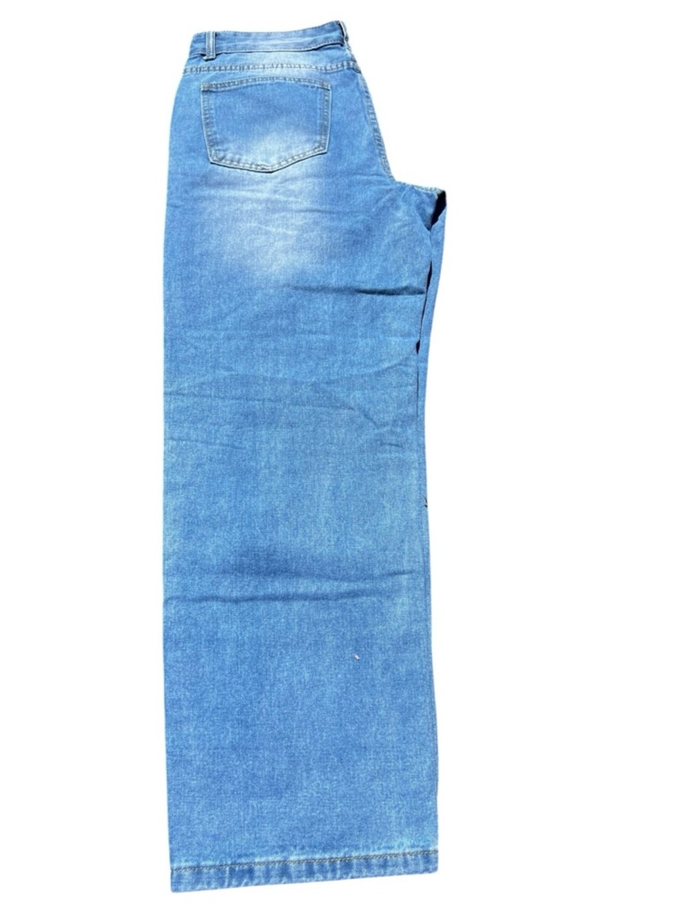 Men's Straight-Leg Blue Denim Jeans with White Graphic Script - Picture 11 of 15